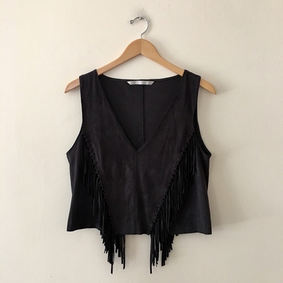 Zara Tops - Zara Faux Suede Fringe Crop Top